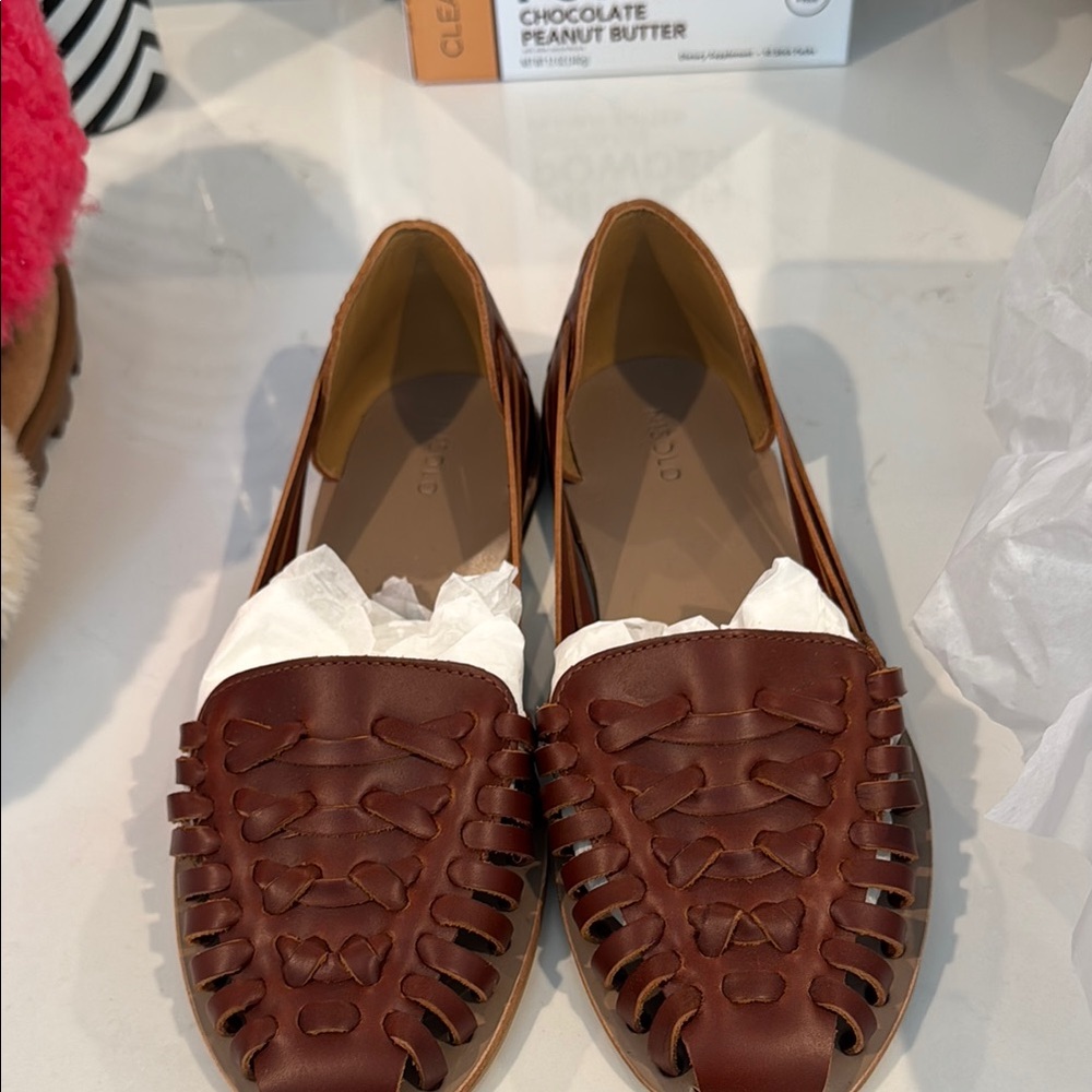 Nisolo Brown Leather Woven Flats